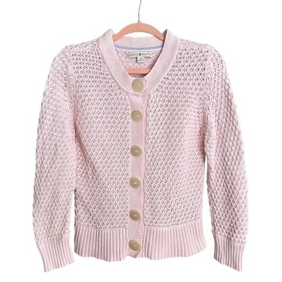 TOMMY HILFIGER Vintage Y2K Pink Knit Cardigan Sweater School Girl Preppy Large - Picture 12 of 14